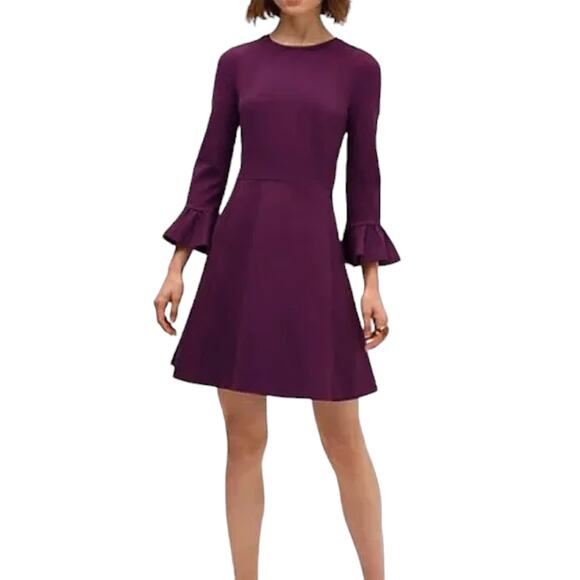 Kate Spade Bell Sleeve Ponte Purple Fit Flare Pockets Dress Size Medium - Picture 6 of 6